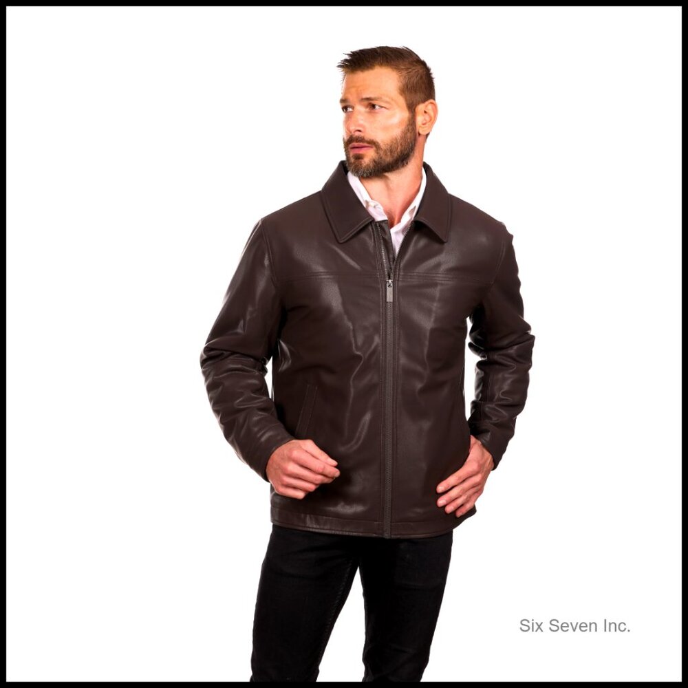 Genuine Leather Zip-Front Jacket For Men